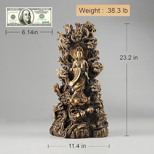 FENGSHUI-CAISHEN Pure Copper Guan Yin Statue Large Brass