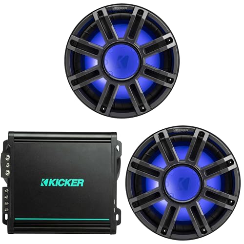 KICKER 12-Inch Premium Marine Subwoofer & 48KMA8001 Marine Amp Bundle