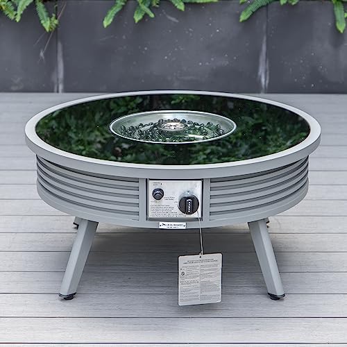LeisureMod Walbrooke Modern Aluminum 5-Piece Patio Conversation Set with Fire Pit Table Red