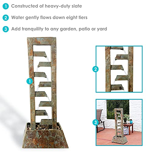 Sunnydaze 49-Inch Stacked Slate Outdoor Water Fountain Large Freestanding Waterfall Light Brown