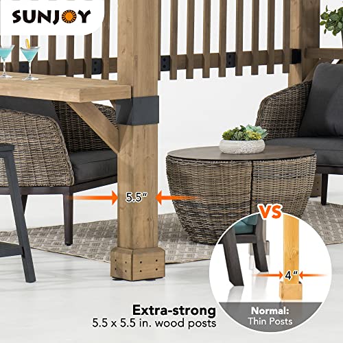 SummerCove Sunjoy Wooden Grill Gazebo 10 ft. x 11 ft. Cedar Frame with Matte Black Aluminum Hardtop