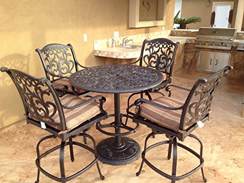 theWorldofpatio Cast Aluminum Powder Coated 5pc Outdoor Patio Bar Set with 42" Round Table Antique Bronze
