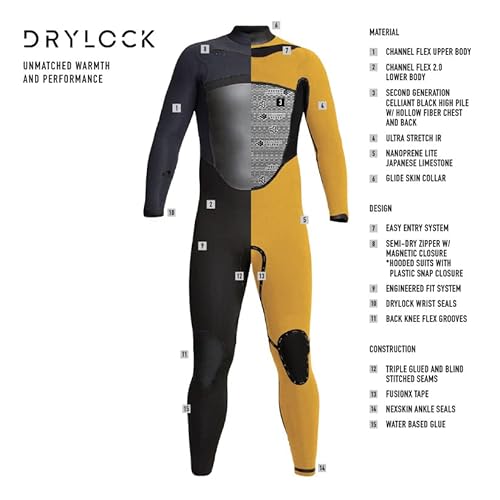 XCEL Mens Drylock Hooded 5/4mm Fullsuit Black '21 Large Tall
