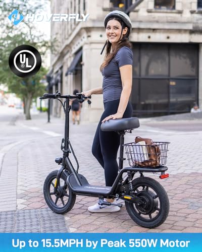 HOVERFLY Z5 Electric Scooter with Seat 18.6 Miles Range 15.5 Mph 400W Motor White
