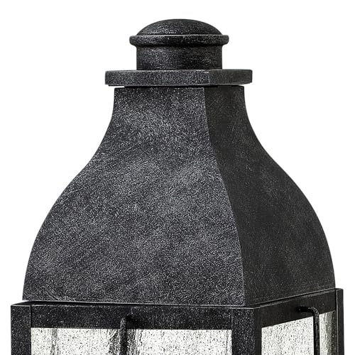 Hinkley Bingham Large Pier Mount Outdoor Lantern - Aluminum, Clear Seedy Glass, Gas Light Style - Greystone Finish