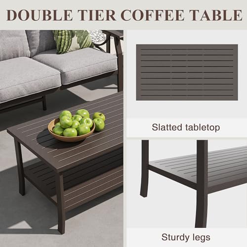 RoyalCraft 6 Piece Outdoor Patio Furniture Set with Coffee Table and Ottomans Grey