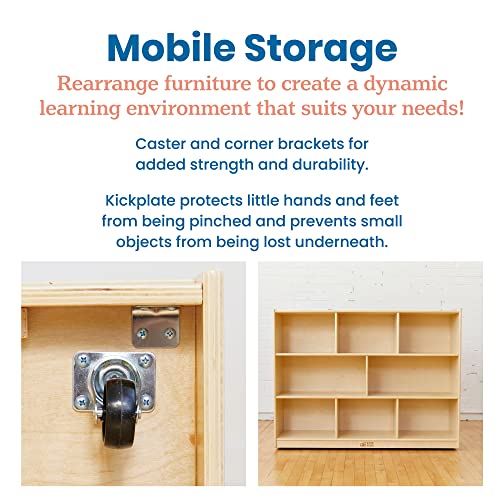 ECR4Kids 8-Compartment Mobile Storage Cabinet 36in Classroom Furniture Natural