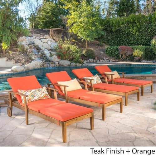 Afuera Living Outdoor Chaise Lounge Set of 4 Teak and Orange