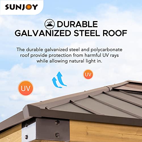 Sunjoy Hardtop Gazebo 11x13 ft Cedar Frame Brown Steel Polycarbonate Roof Brown + Natural Wood