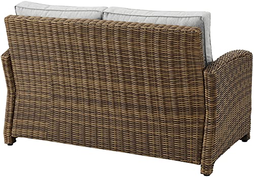 Crosley Furniture Bradenton Wicker Outdoor Loveseat Weathered Brown with Gray Cushions