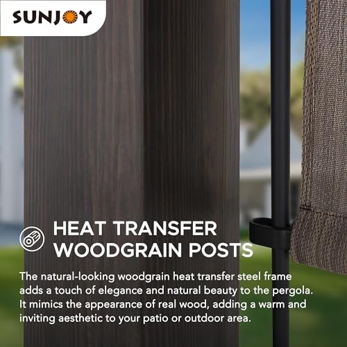 Sunjoy 10’ x 12’ Outdoor Steel Arched Pergola with Adjustable Canopy Tan