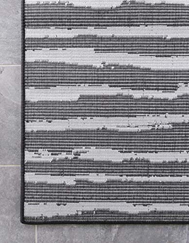 Unique Loom Sabrina Soto Outdoor Collection Geometric Striped Area Rug 8 ft x 10 ft Black/Ivory