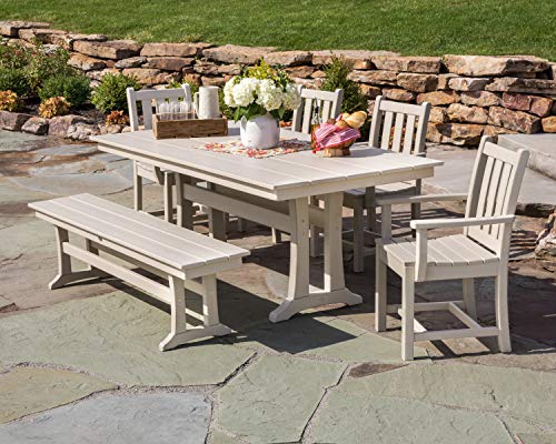 Polywood Traditional Garden 6-Piece Farmhouse Dining Set with Bench Slate Grey