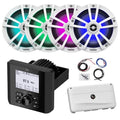 Enrock Marine Bluetooth AM/FM Radio Digital Media Receiver with 4x 6.5" Multicolor LED Speakers and Amplifier Wiring Kit