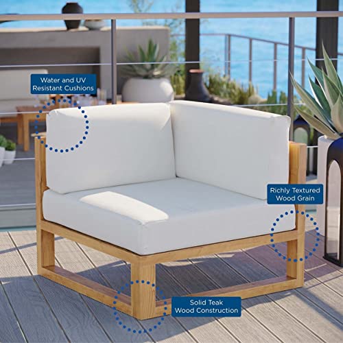 Modway Upland Patio Teak Wood Corner Chair Natural White