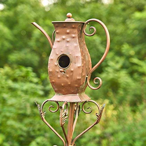 Zaer Ltd. Copper Colored Teapot Birdhouse Garden Stakes Set of 6