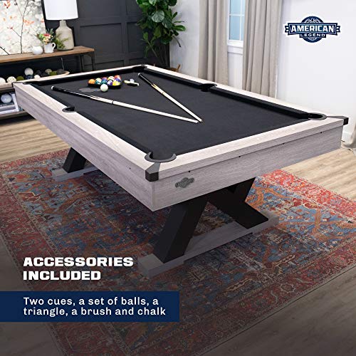 American Legend Kirkwood 90” Billiard Table with Rustic Finish, K-Shaped Legs and Black Cloth Brown