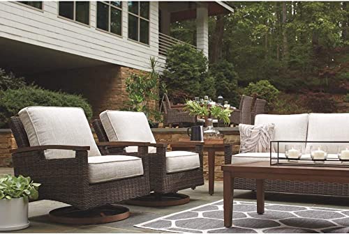BOWERY HILL Transitional Swivel Patio Wicker Arm Chair Set of 2 Brown