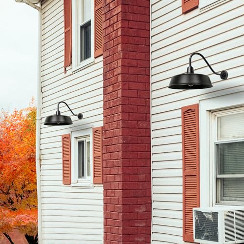METOJIA Outdoor Gooseneck Barn Light - 24 Inch Black Farmhouse Wall Sconce with Dusk to Dawn Sensor (2 PCS)