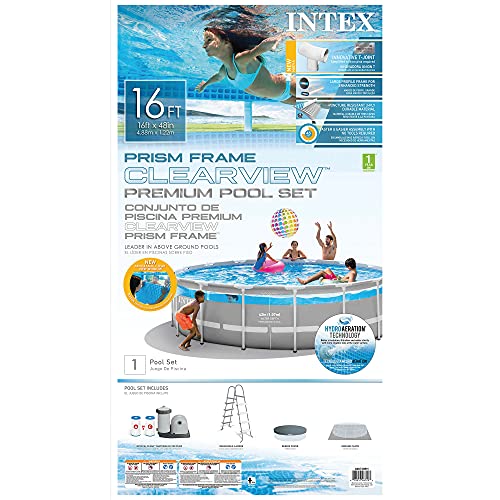 Intex Clearview Prism Frame Above Ground Swimming Pool Gray