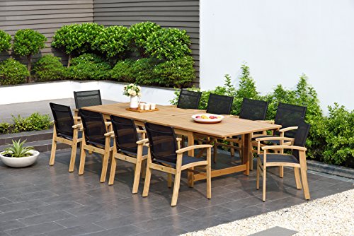 Brampton Patio 11 Piece Outdoor Eucalyptus Extendable Dining Set Black
