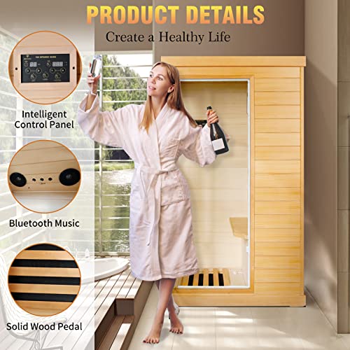 OUTEXER Far Infrared Sauna Canadian Hemlock Wood Indoor 800W with Control Panel Wood Color