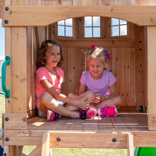Backyard Discovery Montpelier Cedar Wood Playset Swing Set Light Brown