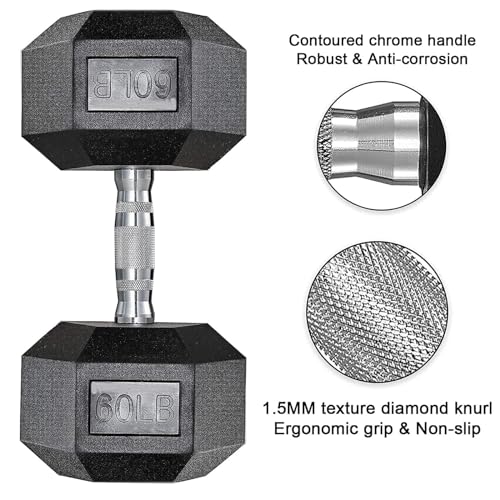 LIFERUN Rubber Coated Cast Iron Hex Dumbbell Set, 75lb Black