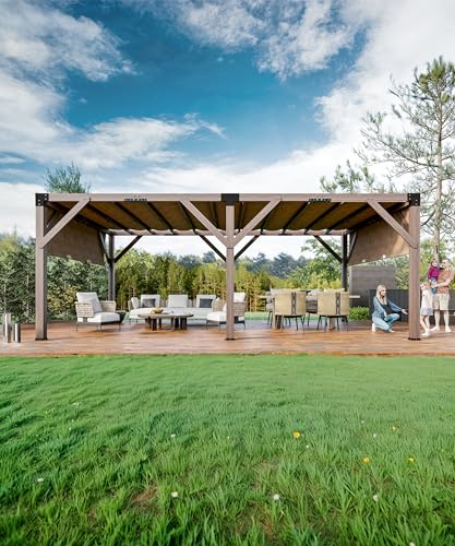 VORTEXTOVE 12x20 FT Wooden Pergola with Retractable Shade Canopy