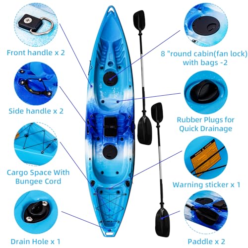 ProMaintain 12.4FT Sit-On-Top Fishing Kayak for 2 Adults Blue Camo