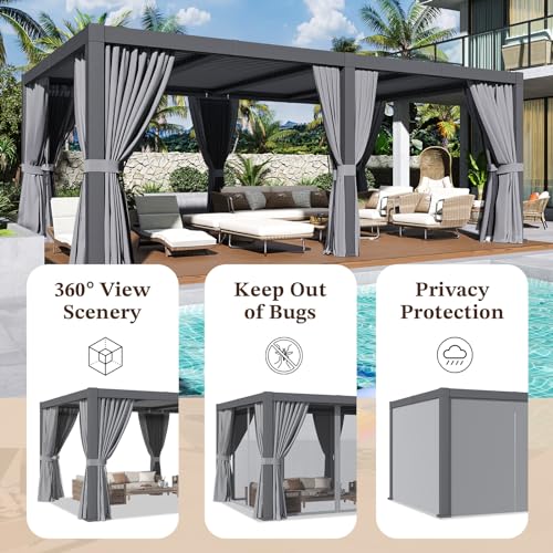 Jolydale Louvered Pergola 12ft x 20ft Aluminum with Adjustable Top Gray