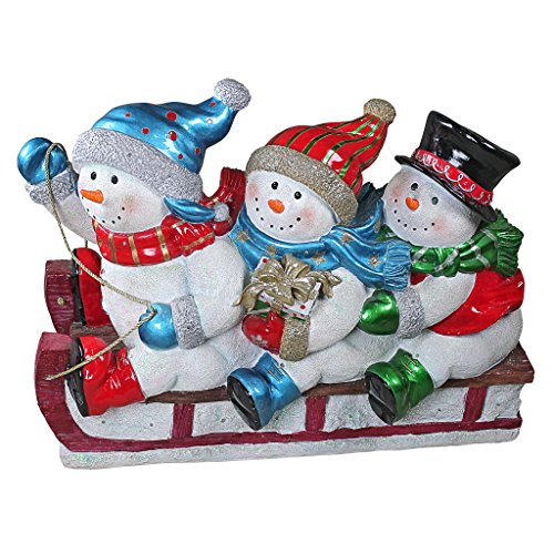Design Toscano Downhill to the Holidays Illuminated Snowman and Sled Statue Full Color