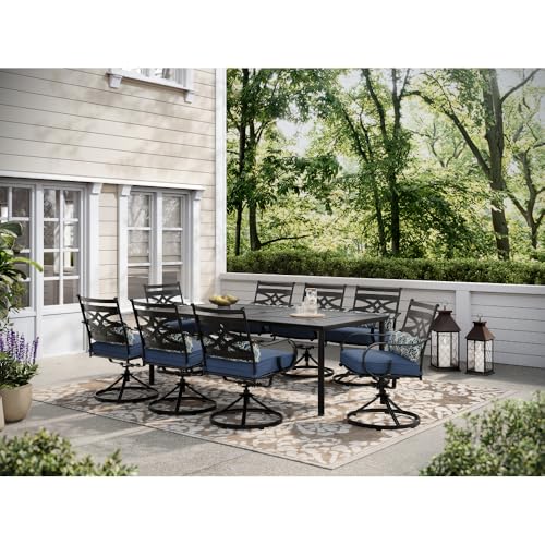 Hanover Montclair 9-Piece Outdoor Dining Set with 8 Swivel Rocker Chairs and Table, Navy