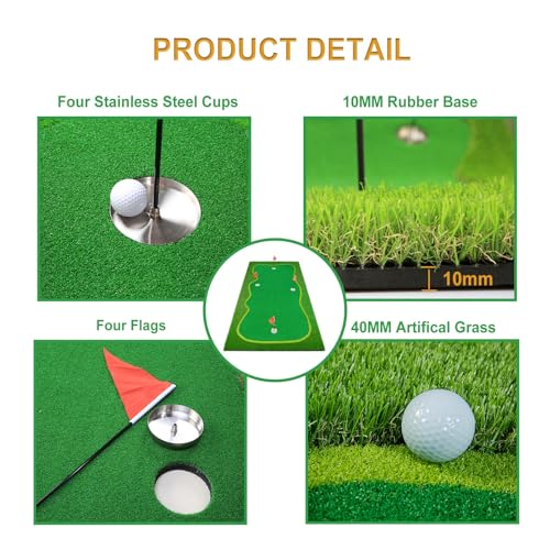 Facy Golf Putting Green Mat Indoor/Outdoor 5X10ft Green