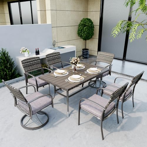 Pamapic 7 Piece Wicker Patio Dining Set for 6 with Removable Cushions Grey