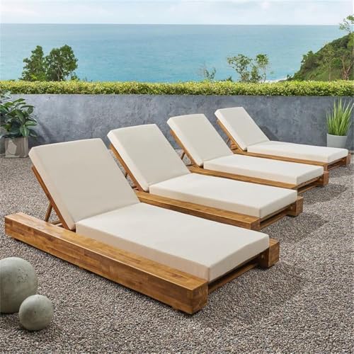 Noble House Broadway Outdoor Chaise Lounge Set of 4 Teak/Cream