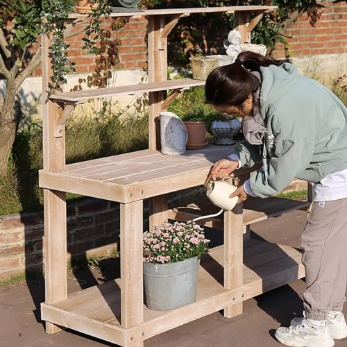 Bakufu Outdoor Garden Potting Bench Open Shelf 4 Layer Multifunction Storage Brown