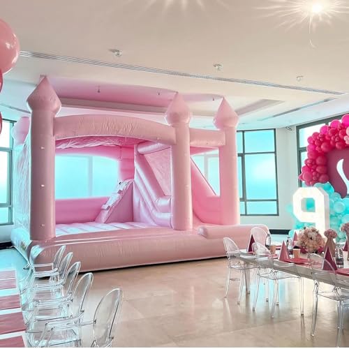 Inmaqui Pink Inflatable Bounce House with Slide and Air Blower