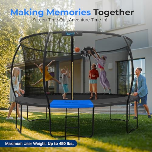 SereneLife 14ft Trampoline with Net & Basketball Hoop Black
