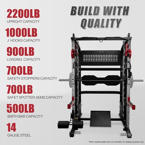 Fitness Dreamer Home Gym Smith Machine for Upper Body Strength Training Equipment and Leg Developer Red