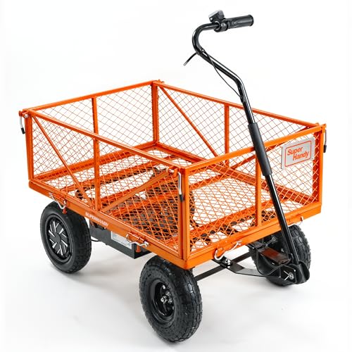 SuperHandy Electric-Assist Garden Cart 5.7 Cu Ft 440lbs Load All-Terrain Orange