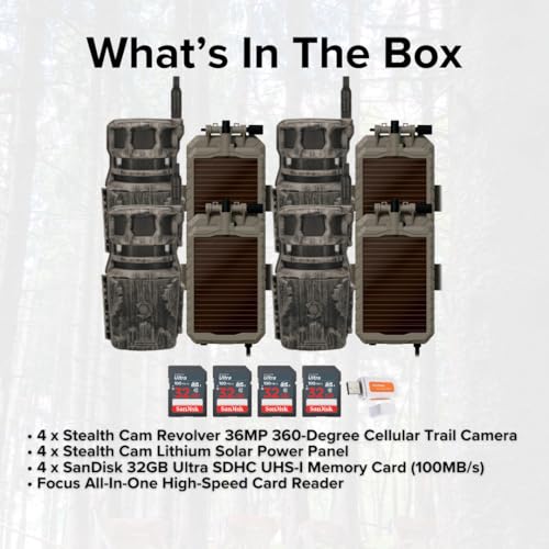 Stealth Cam Revolver 36MP 360-Degree Cellular Trail Camera Bundle with Solar Panel, Memory Cards & Card Reader