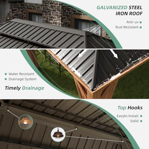 Jolydale Sonegra 12' x 20' Hardtop Aluminum Gazebo with Double Roof & Netting Brown