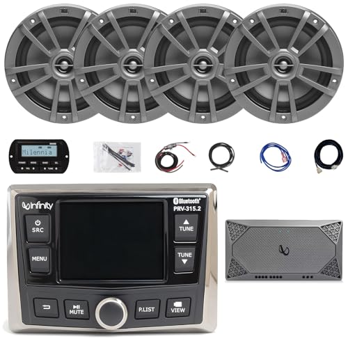 Enrock Marine Infinity PRV-315.2 Bluetooth AM/FM/WB Radio Receiver with 4x 6.5" Gray Speakers