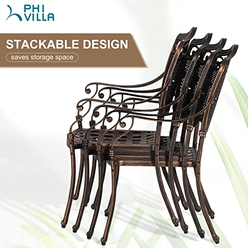 PHI VILLA 5 Piece Outdoor Patio Dining Set with Round Table and Chairs Golden Bronze