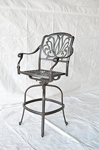 Patio Land Elizabeth Outdoor Patio Swivel Bar Stools 30" Cast Aluminum Dark Bronze Sunbrella Sesame