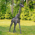 Zaer Ltd. 9 Ft Tall Mommy & 7 Ft Tall Baby Giraffe Iron Garden Statues Metallic Black and Silver