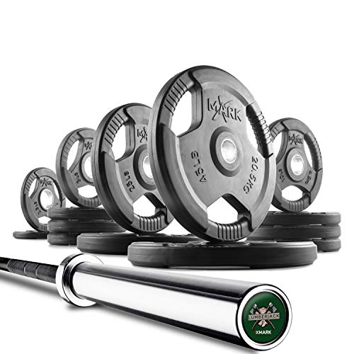 XMark Olympic Bar Chrome Black Manganese Phosphate 28mm Grip 205 lb. Tri-Grip Set