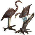 Design Toscano Standing and Fishing Herons in Reeds Statue Two Tone Bronze & Verdigris