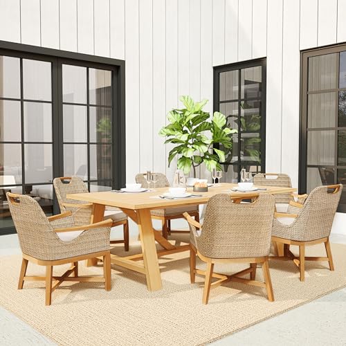 Cambridge Casual Sydney Outdoor Dining Chairs Teak Wood and All-Weather Wicker